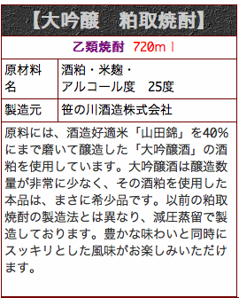 大吟醸　粕取焼酎　720ml